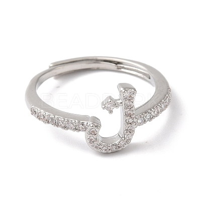 Rack Plating Brass Cubic Zirconia Arabic Letters Adjustable Rings for Women RJEW-S407-10P-14-1