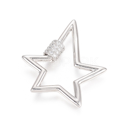 Brass Micro Pave Clear Cubic Zirconia Screw Carabiner Lock Charms ZIRC-L085-06P-1