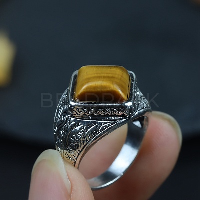 Rhombus Natural Tiger Eye Finger Rings PW-WGACAC0-02-1