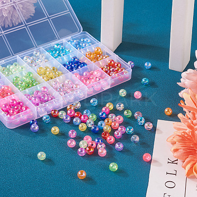 300Pcs 15 Colors Transparent Acrylic Beads MACR-TA0001-29-1