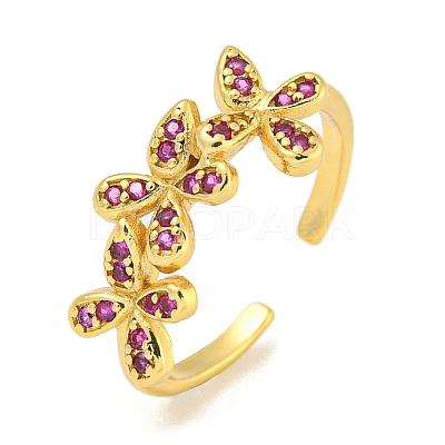 Flower Rack Plating Brass Micro Pave Cubic Zirconia Open Cuff Rings for Women RJEW-N047-01G-04-RS-1