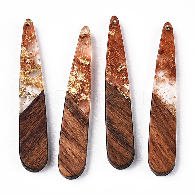 Transparent Resin & Walnut Wood Pendants X-RESI-N039-69D-1