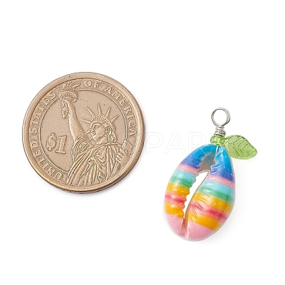 Summer Printed Natural Cowrie Shell Pendants PALLOY-JF04155-1