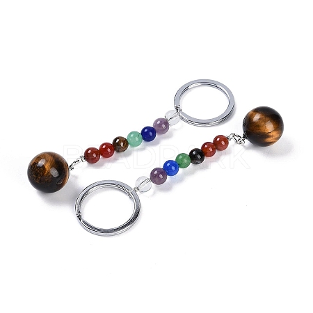 Natural Tiger Eye Round Beaded Keychain G-H076-01P-12-1