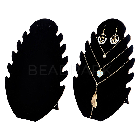 Leaf Velvet Cover with Cardboard Paper Necklace Display Stands NDIS-WH0010-14-1