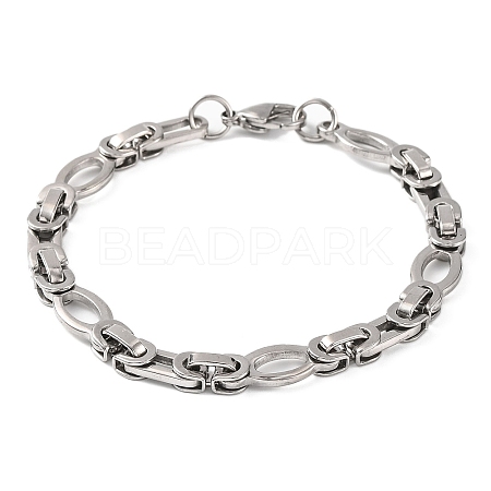 Tarnish Resistant 304 Stainless Steel Hollow Oval Byzantine Chain Bracelets BJEW-B078-102P-1