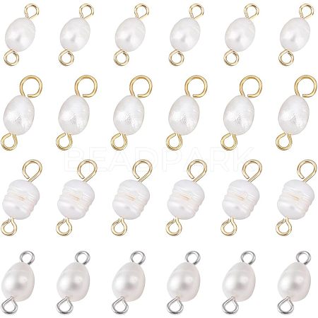  40Pcs 4 Style Natural Cultured Freshwater Pearl Beads Links Connectors FIND-NB0002-11-1