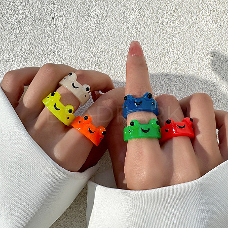 6Pcs 6 Colors Resin Finger Rings for Women FS-WGBD8BE-07-1