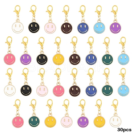 30Pcs 10 Colors Alloy Enamel Smiling Face Pendant Decorations HJEW-YW00227-1