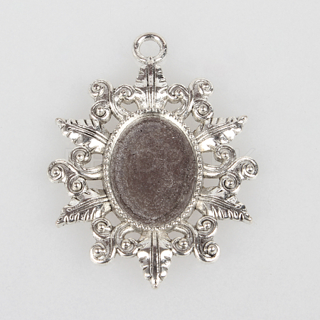 Vintage Tibetan Style Alloy Flower Pendant Cabochon Bezel Settings TIBEP-O006-39AS-1