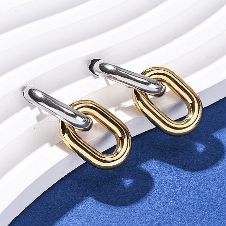 304 Stainless Steel Two Tone Oval Dangle Stud Earrings X-EJEW-L304-04GP-1