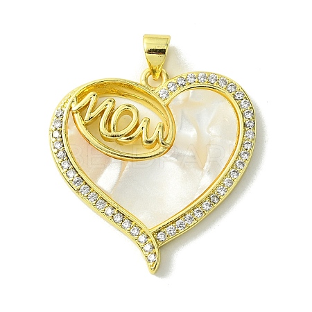 Mother's Day Real 18K Gold Plated Brass Micro Pave Clear Cubic Zirconia Pendants KK-H472-13G-03-1