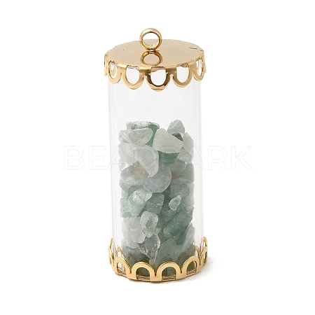 Glass Tube with Natural Green Aventurine Chip Beads Inside Pendants LS-FIND-B054-01G-03-1