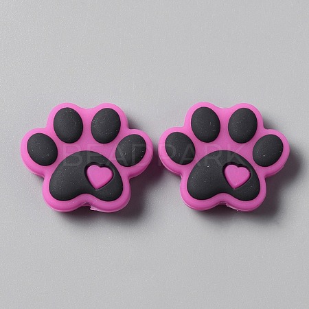 Dog Paw Print Food Grade Eco-Friendly Silicone Beads SIL-WH0008-45E-1