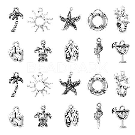 100Pcs 10 Style Ocean Theme Tibetan Style Alloy Pendants TIBEP-CJ0001-70-1