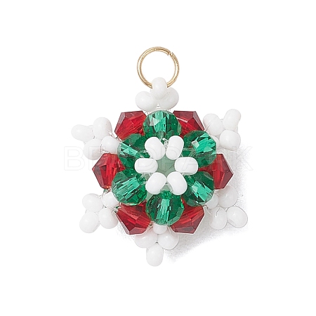 Glass Seed Beaded Snowflake Pendants PALLOY-MZ00815-05-1