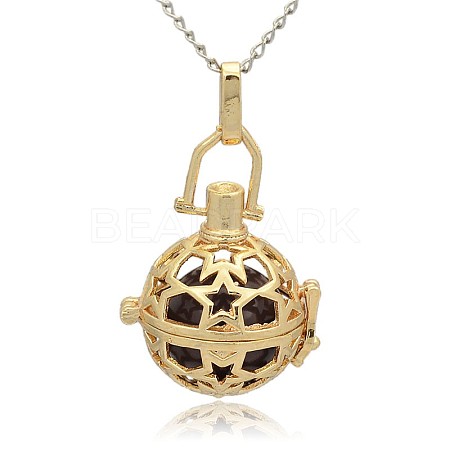 Golden Tone Brass Hollow Round Cage Pendants KK-J226-07G-1