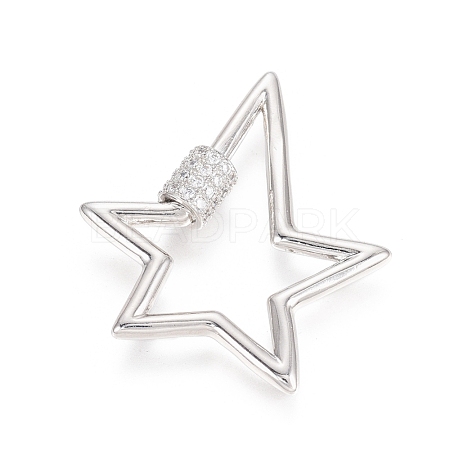 Brass Micro Pave Clear Cubic Zirconia Screw Carabiner Lock Charms ZIRC-L085-06P-1