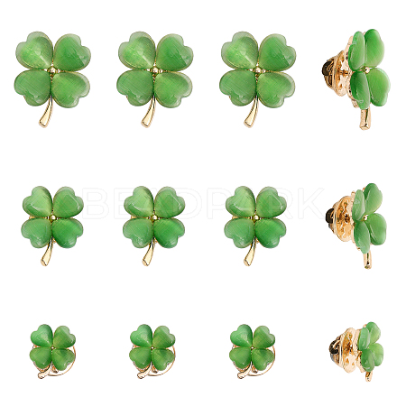 CHGCRAFT 12Pcs 3 Size Green Resin Clover Lapel Pin Brooch JEWB-CA0001-39-1