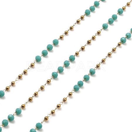 Rondelle Glass Beaded Link Chains CHS-G028-07G-02-1
