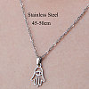 201 Stainless Steel Hamsa Hand with Evil Eye Pendant Necklace NJEW-OY001-18-3