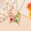 Valentine's Day Alloy Epoxy Resin Butterfly Inner Dried Flower Pendant Necklaces for Women FS-WGBF0A7-01-1