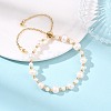 Adjustable Natural Cultured Freshwater Pearl & Brass Beads Slider Bracelets for Women BJEW-JB13878-1