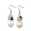 Teardrop Electroplate Shell Pearl & Resin Flower Dangle Earrings EJEW-JE07167-2