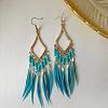 Bohemian Style Alloy Glass Seed Beaded Feather with Rhombus Chandelier Earrings FS-WG1E384-08-1