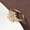 Flower Brass Micro Pave Cubic Zirconia Cuff Rings for Women RJEW-A069-01A-G-2
