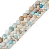 4 Strands 4 Style Natural Frosted Flower Amazonite Round Beads G-TA0001-31-3