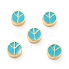 Flat Round with Peace Sign Brass Enamel Beads KK-G419-05G-06-1