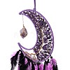 Natural Amethyst Chips Beaded Moon with Feather Pendant Decorations HJEW-M004-05-2