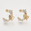 Brass Micro Pave Clear Cubic Zirconia Stud Earrings X-EJEW-T007-14G-NF-2