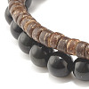 Natural Obsidian & Coconut & Synthetic Hematite Beads Stretch Bracelets Set BJEW-JB07501-7