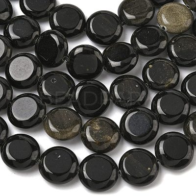 Natural Golden Sheen Obsidian Beads Strands G-L648-B23-15mm-01-1