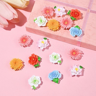 24Pcs 6 Styles Opaque Resin Flowers Cabochons RESI-FS0002-16-1