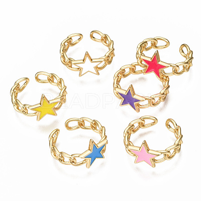 Brass Enamel Cuff Rings RJEW-N035-009-NF-1