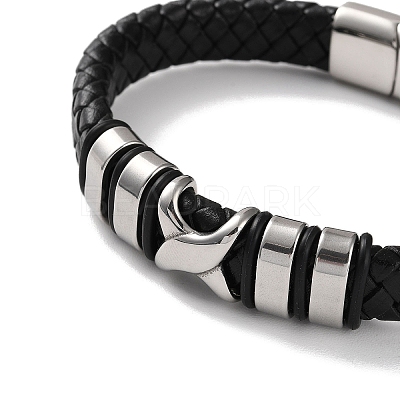 Men's Braided Black PU Leather Cord Bracelets BJEW-K243-23P-1