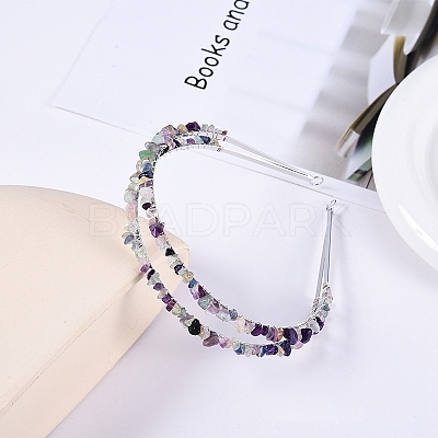 Double Row Natural Fluorite Chip Hair Bands PW-WG21554-09-1