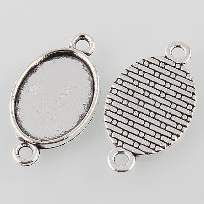 Antique Silver Tibetan Style Alloy Flat Oval Cabochon Connector Settings X-TIBE-M022-06AS-1