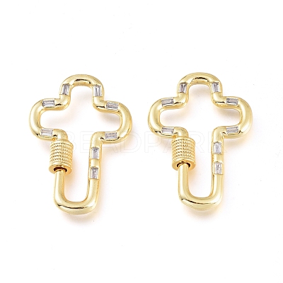Brass Micro Pave Cubic Zirconia Screw Carabiner Lock Charms KK-M206-10G-01-1