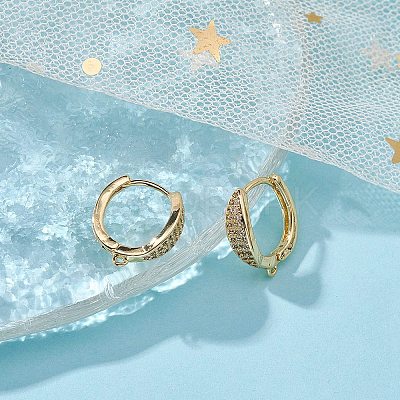 Brass Micro Pave Clear Cubic Zirconia Hoop Earring Findings ZIRC-YW0001-09G-1