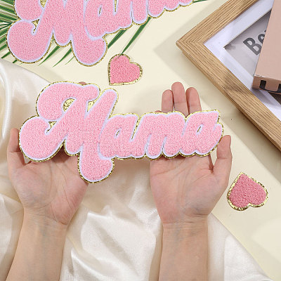4Pcs 2 Styles Mother's Day Theme Chenille Embroider Thread Iron on/Sew On Patches PATC-CA0001-24B-1