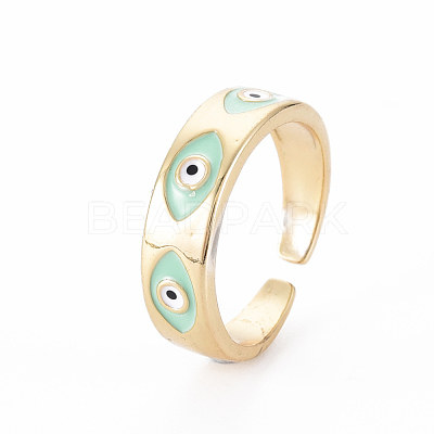 Real 16K Gold Plated Brass Enamel Cuff Rings RJEW-N037-001-NF-1