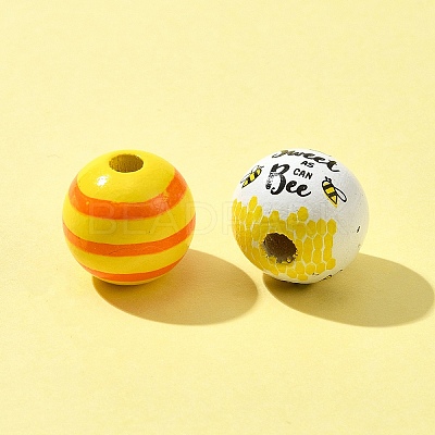 10Pcs 4 Styles Printed Natural Wood European Beads WOOD-FS0001-16-1