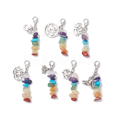Chakra Natural & Synthetic Mixed Gemstone Pendant Decorations HJEW-JM02101-1