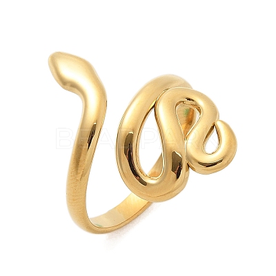 304 Stainless Steel Snake Open Cuff Rings for Women RJEW-Z077-01G-09-1