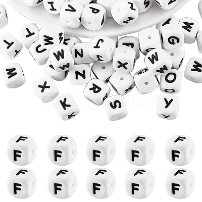 20Pcs White Cube Letter Silicone Beads 12x12x12mm Square Dice Alphabet Beads with 2mm Hole Spacer Loose Letter Beads for Bracelet Necklace Jewelry Making JX432F-1