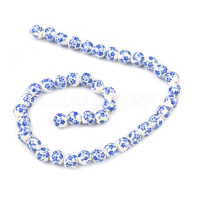 Handmade Flower Printed Porcelain Ceramic Beads Strands PORC-M006-8mm-10-1